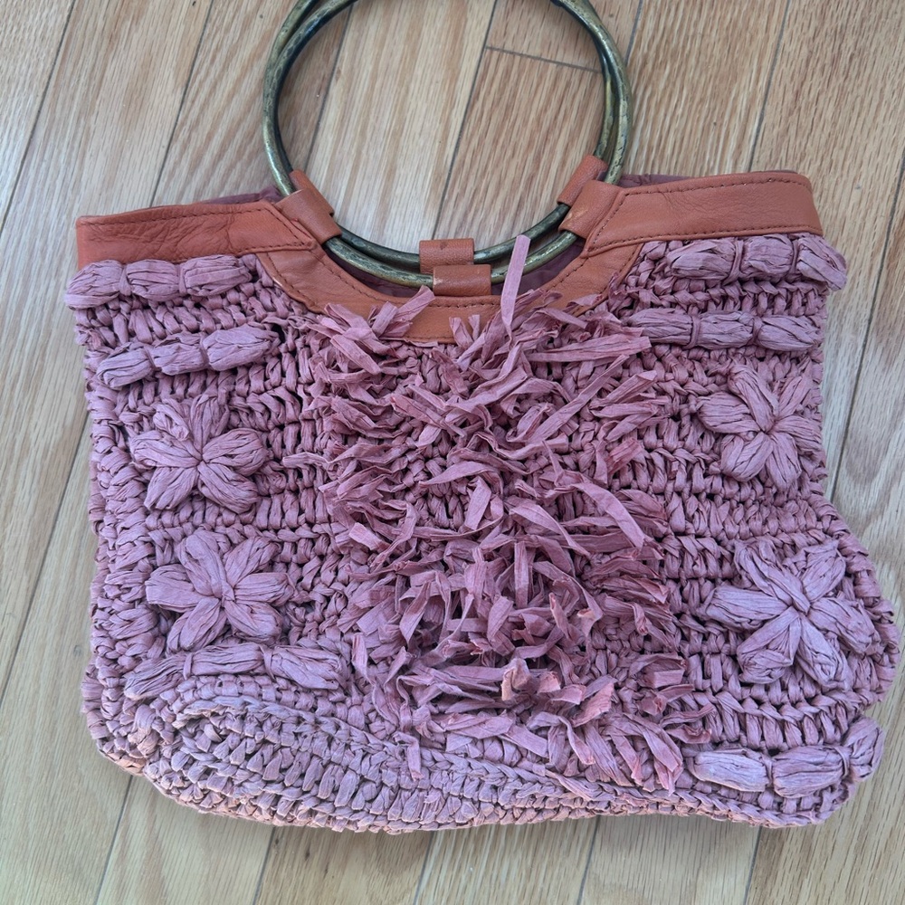 Anthropologie Mauve Pink Crochet Tote with Ring Handles